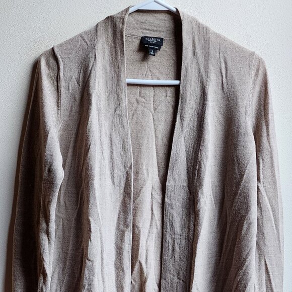 Talbots Taupe 100% Pure Italian Merino Wool Open Cardigan Size Petite Sm… - Picture 4 of 12